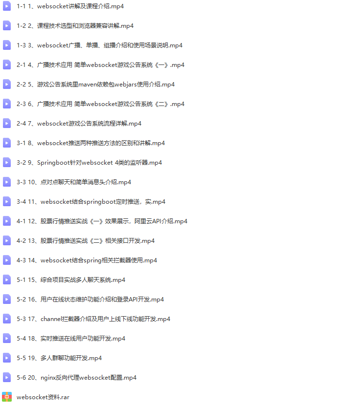 Websocket视频教程 项目实战 SpringBoot+Maven整合正版视频课程 | 完结