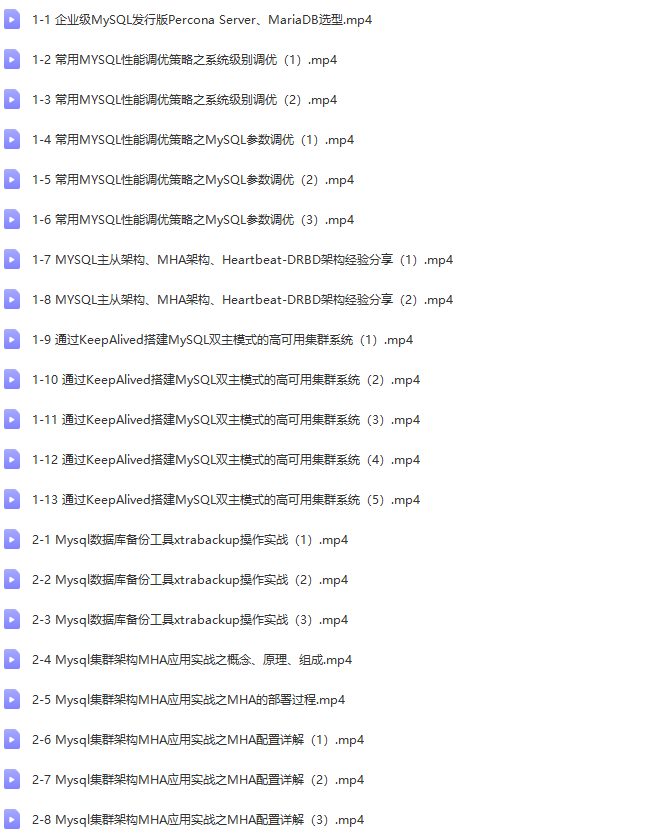 企业常见MySQL架构应用实战(高可用集群系统+调优经验)视频课程 | 完结