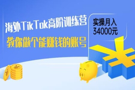 海外TikTok高阶训练营：教你做个能赚钱的账号，实操月入34000元！