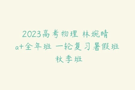 2023高考物理 林婉晴 a+全年班 一轮复习暑假班 秋季班